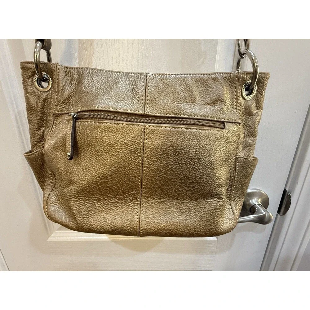 Tignanello Metallic Gold 100% Pebbled Genuine Leather Hobo Crossbody Metallic